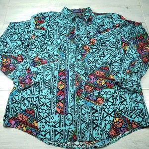 Vintage 29 West Funky Retro Geometric Native Tribal Western Shirt Sz X Large XL